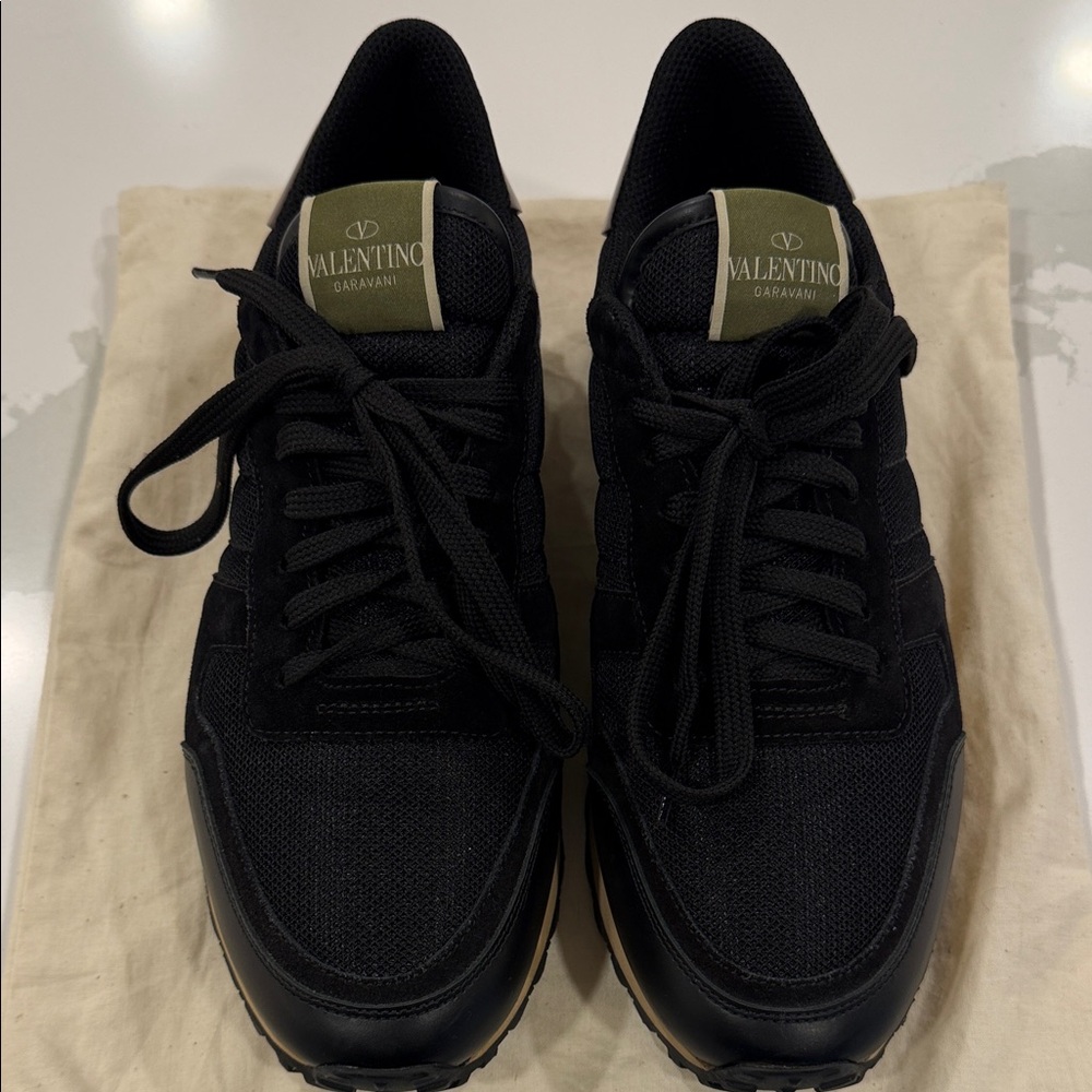 Valentino Garavani Black Sneakers with Olive Logo Tab